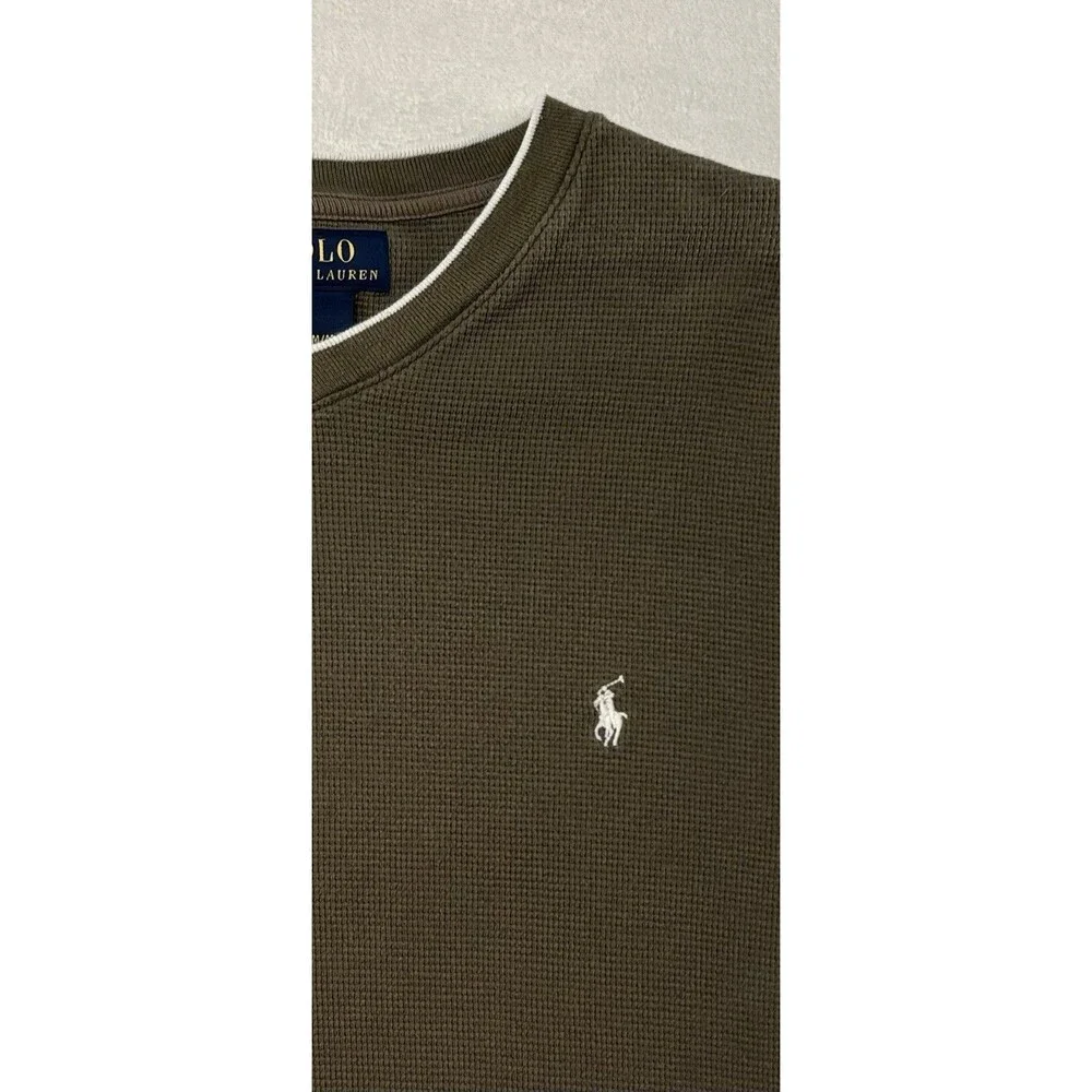 Polo Ralph Lauren Mens Olive Green Waffle Knit V Neck Sweater Medium